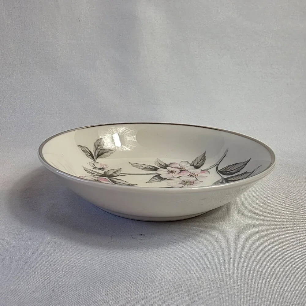 FOUR Manor House Spring Glory Fruit Bowls Pink & White Floral Gray Leaves